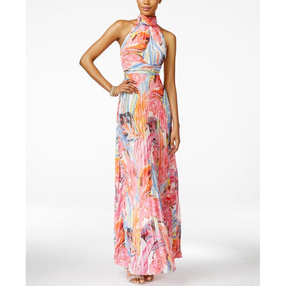 Inc International Concepts Petite Printed Pleated Maxi Dress Multi 4P